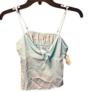 BP Nordstrom Teal Paradise Tie Front Cropped Cami Tank Top XS Smocked Summer NWT